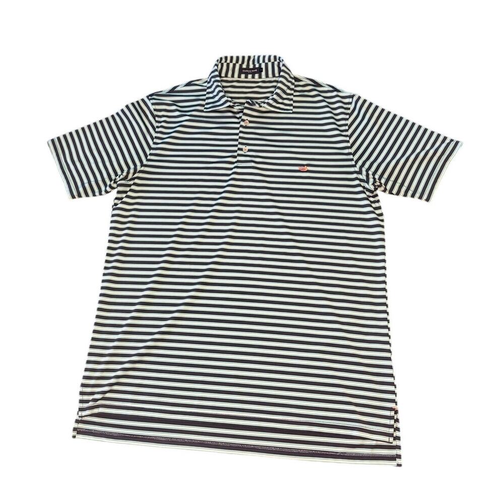 Southern Marsh Polo Shirt Men Medium Blue Teal Striped Short Sleeve Golf Casual - Picture 2 of 8